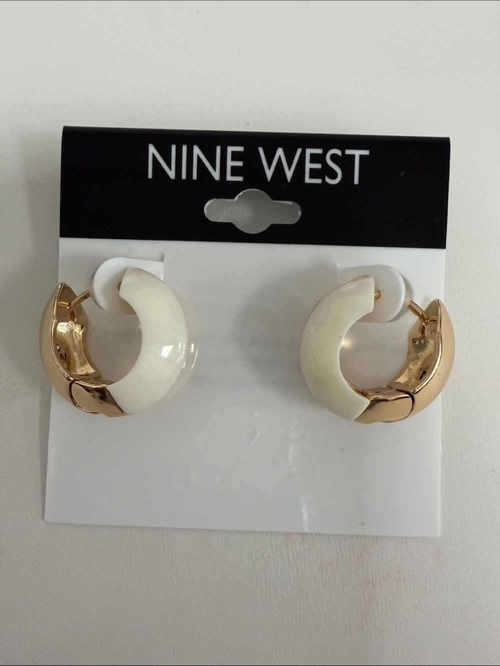 Nine West Cream and Gold Chunky Hoop Earrings